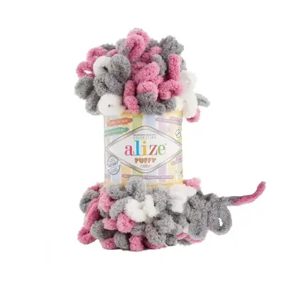 Alize Puffy Color 6070 White Grey Pink