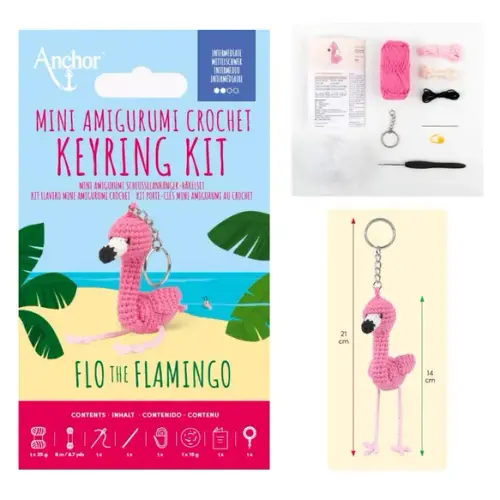 Mini amigurumi haakkit sleutelhanger - flamingo thumbnail 2